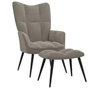 vidaXL Silla de Relajación con Reposapiés Taburete Asiento Sillón Salón Sala de Estar Estudio Escritorio Oficina Muebles Terciopelo Gris Claro