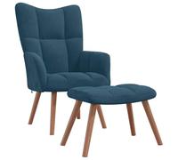 vidaXL Silla de Relajación con Reposapiés Taburete Asiento Sillón Salón Sala de Estar Estudio Escritorio Oficina Muebles Terciopelo Azul
