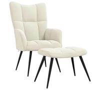 vidaXL Silla de Relajación con Reposapiés Taburete Asiento Sillón Salón Sala de Estar Estudio Escritorio Oficina Muebles Terciopelo Blanco Crema