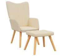 vidaXL Silla de Relajación con Taburete Reclinable Asiento Sillón Salón Sala de Estar Muebles Mobiliario Relajante Decoración Tela Crema 62x68,5x96 cm