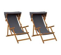 vidaXL Silla de terraza 2 pcs 3 Posición Madera de Eucalipto Maciza