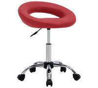 vidaXL Silla de Trabajo con Ruedas Oficina Escritorio Peluquería SPA Salón de Belleza Respaldo Acolchado Ajustable Moderno Cuero Sintético Rojo Tinto