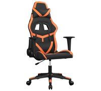 vidaXL Silla Gaming Asiento Computadora Escritorio Oficina Ergonómica Ajustable Respaldo Reclinable Regulable Cuero Sintético Negro y Naranja