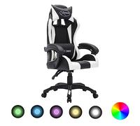 vidaXL Silla Gaming con Luces LED RGB Giratoria Asiento Sillón Escritorio Videojuegos Oficina Despacho Ordenador Cuero Sintético Blanco y Negro