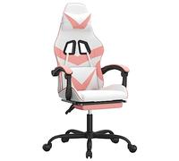 vidaXL Silla Gaming con Reposapiés Asiento Reposabrazos Ruedas Giratoria Altura Ajustable Profesional Oficina Cuero Sintético Blanco y Rosa