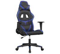 vidaXL Silla Gaming de Masaje, Silla con Reposabrazos, Silla Giratoria de Ordenador, Asiento para Salón Oficina, Cuero Sintético Negro y Azul