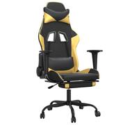 vidaXL Silla Gaming Masaje y Reposapiés Asiento Respaldo Computadora Oficina Reclinable Ajustable Ergonómica Cuero Sintético Negro Dorado