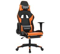 vidaXL Silla Gaming Masaje y Reposapiés Asiento Respaldo Computadora Oficina Regulable Ajustable Ergonómica Cuero Sintético Negro Naranja