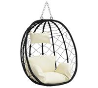 vidaXL Silla Huevo Colgante Grande en Ratan Sintético Crema Blanca, Ideal para Afuera, Resistente a la Lluvia, con Cojín, Balcones y Jardines, Reclinable para Relajarse en el Patio o Te