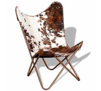vidaXL Silla Mariposa de Cuero auténtico marrón y Blanco