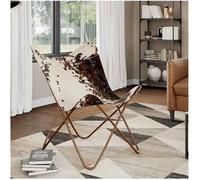 Silla mariposa de cuero auténtico marrón y blanco