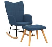 vidaXL Silla Mecedora con Reposapiés Balancín Reclinable Asiento Sillón Salón Sala de Estar Muebles Mobiliario Relajante Decoración Tela Azul