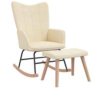 vidaXL Silla Mecedora con Reposapiés Balancín Reclinable Asiento Sillón Salón Sala de Estar Muebles Mobiliario Relajante Decoración Tela Crema