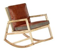 vidaXL Silla Mecedora de Cuero Auténtico y Madera Mango Maciza Muebles Estilo Moderno Cómodo Estable Resistente Ergonómico Toque Acogedor Marrón