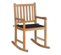 Vidaxl silla mecedora de madera maciza de teca con cojín negro