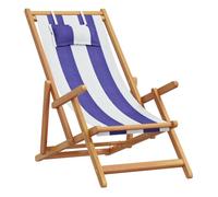 Vidaxl silla playa plegable madera maciza eucalipto y tela azul blanco