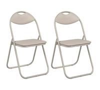 vidaXL Silla Plegable 2 pcs Arena 48 x 43,5 x 81 cm Cuero sintético, Silla compacta, Moderna y portátil, Ideal para Comedor, Aula, Sala, Liviana, Resistente y Flexible