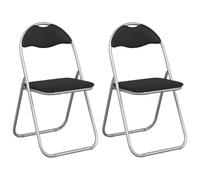 vidaXL Silla Plegable 2 pcs Negro y Gris 48 x 43,5 x 81 cm, Silla de Comedor Plegable, Moderna de Cuero sintético, Asiento Acolchado cómodo, práctica y Ahorra Espacio
