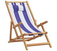 vidaXL Silla Plegable Azul y Blanca de Madera Maciza de eucalipto y Tela.