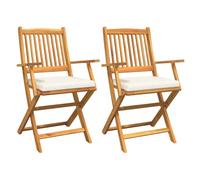 vidaXL Silla Plegable con cojín 2 pcs Marrón Madera Maciza de Acacia, Silla de Patio Plegable de Acacia, Resistente y Liviana, Relajarse en Jardín o Terraza
