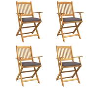 vidaXL Silla Plegable con cojín 4 pcs Gris 49 x 57.5 x 92cm, Silla de Patio Plegable de Acacia, Resistente y Liviana, Relajarse en Jardín o Terraza