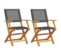 vidaXL Sillas de jardín 2 uds Madera Maciza de Acacia y ratán PE Negro, Asiento de jardín, Asientos al Aire Libre, Silla Plegable, Asientos de jardín