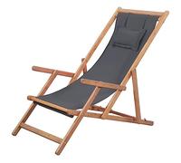 vidaXL Silla Plegable de Tela y Estructura de Madera Gris.