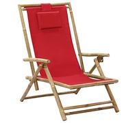 vidaXL Silla Plegable reclinable de bambú Rojo y Tela.