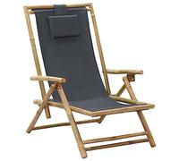 vidaXL Silla Plegable reclinable de bambú y Tela Gris Oscuro