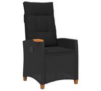 vidaXL Silla reclinable con Bandeja para té Negro 62 x 64 x 112 cm, Recliner Moderno para jardín, Respaldo Ajustable, Silla cómoda, Mueble de Rattan para Exteriores, Relax en el Patio