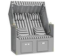 vidaXL Silla Strandkorb con Cojines Tumbona Reclinable Diván Asiento Butaca Jardín Patio Terraza Piscina Balcón Ratán Sintético Madera Gris Blanco