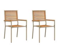 vidaXL Sillas de Jardín Apilables con Cojines de Comfort - Set de 2 Sillas de Rattan Beige para el Balcón, Patio o Comedor. Diseño Moderno para Terraza o Casa.