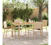 vidaXL Sillas apilables de jardín 4 pcs Crema y marrón, Sillón de jardín, y rectangular, moderno para exterior, rattan sintético, protección UV, para terrazas