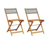 vidaXL Sillas de bistró 2 uds Madera Maciza de Acacia ratán PE Gris, Silla de bistró para Exterior, Silla de Exterior, Silla Plegable