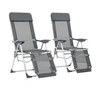 Vidaxl sillas de camping plegables con reposapiés 2 uds textilene gris