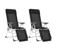 Vidaxl sillas de camping plegables reposapiés 2 uds textilene negro