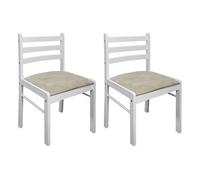 vidaXL 2X Sillas de Salón Comedor Clásicas Madera Maciza Caucho Blanca y Tela