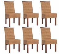 vidaXL 6X Sillas de Comedor de Jardín Asiento de Exterior Muebles Sillones de Terraza de Ratan Marrón y Madera de Mango Material Tipo Mimbre