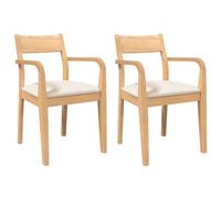 vidaXL Sillas de Comedor con Cojines 2uds Madera Maciza Natural Caucho, Silla de Comedor, Silla de Cocina, Asiento de Comedor, Silla