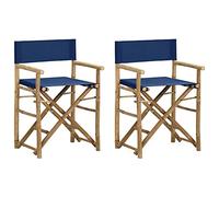 vidaXL Sillas de Director Plegables 2 Piezas Asiento Camping Muebles Mobiliarior Patio Terraza Balcón Jardín Decoración Bambú y Tela Azul
