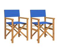 vidaXL Sillas de Director Plegables 2 Unidades Madera Maciza Teca Azul, Silla Plegable, sillón de Director, Silla de Director de Madera de Teca