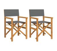 vidaXL Sillas de Director Plegables 2 Unidades Madera Maciza Teca Gris, Silla Plegable, sillón de Director, Silla de Director de Madera de Teca
