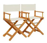 vidaXL Sillas de Director Plegables 2 Unidades Tela Blanco Crema, Silla Plegable, sillón de Director, Silla de Director de Madera Maciza de Acacia