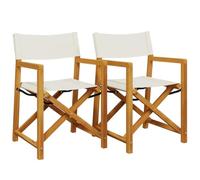 vidaXL Sillas de Director Plegables 2 Unidades Tela Blanco Crema, Silla Plegable, sillón de Director, Silla de Director de Madera Maciza de Acacia