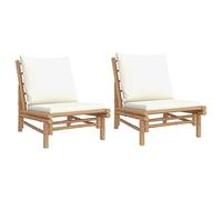 vidaXL Sillas de jardín 2 uds bambú con Cojines Blanco Crema, Silla Baja jardín, Silla de Patio, Tumbona terraza, Silla de Exterior, Silla terraza