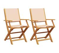 vidaXL Sillas de jardín 2 uds Madera Maciza Acacia y Tela Beige, Asiento de jardín, Asientos al Aire Libre, Silla Plegable, Asientos de jardín