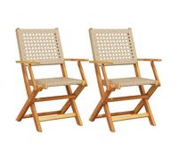 vidaXL Sillas de Jardín 2 Ud. Madera Maciza de Acacia Ratán PE Beige, Asiento de Jardín, Asientos al Aire Libre, Silla Plegable