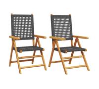 vidaXL Sillas de jardín 2 uds Madera Maciza de Acacia y ratán PE Negro, Asiento de jardín, Asientos al Aire Libre, Silla Plegable, Asientos de jardín