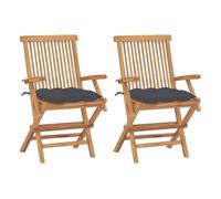 Vidaxl sillas de jardín 2 uds madera teca con cojines gris antracita