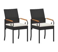 vidaXL Sillas de jardín 2 uds. Negro y Blanco Crema Poliratán y Acacia